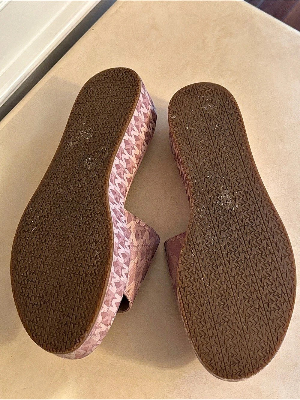 Michael Kors Sadler Logo Jacquard Platform Slide Sandal Pink Wedge Sandals - Picture 3 of 3